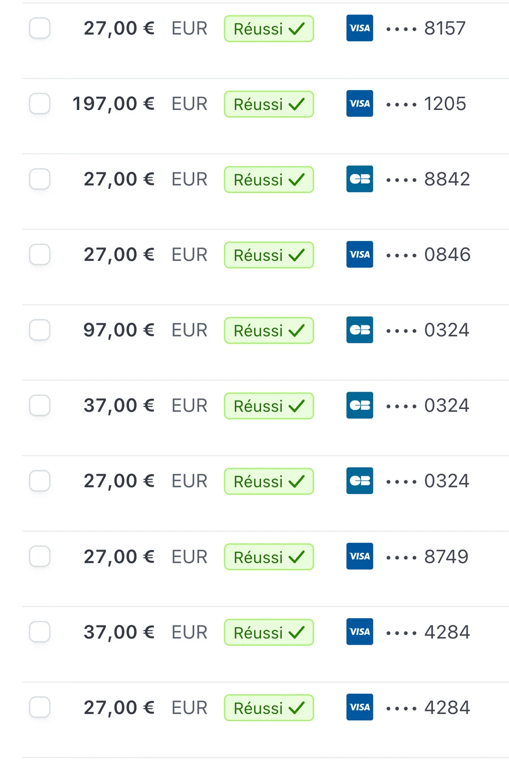 Transactions Stripe en direct